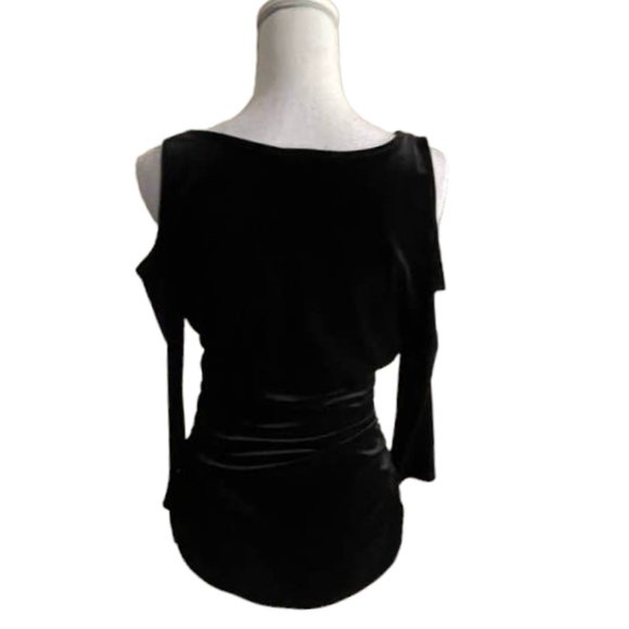 Boston Proper Velvet Cold-Shoulder Event Festive Holiday Black Top w Rouching - Picture 5 of 15